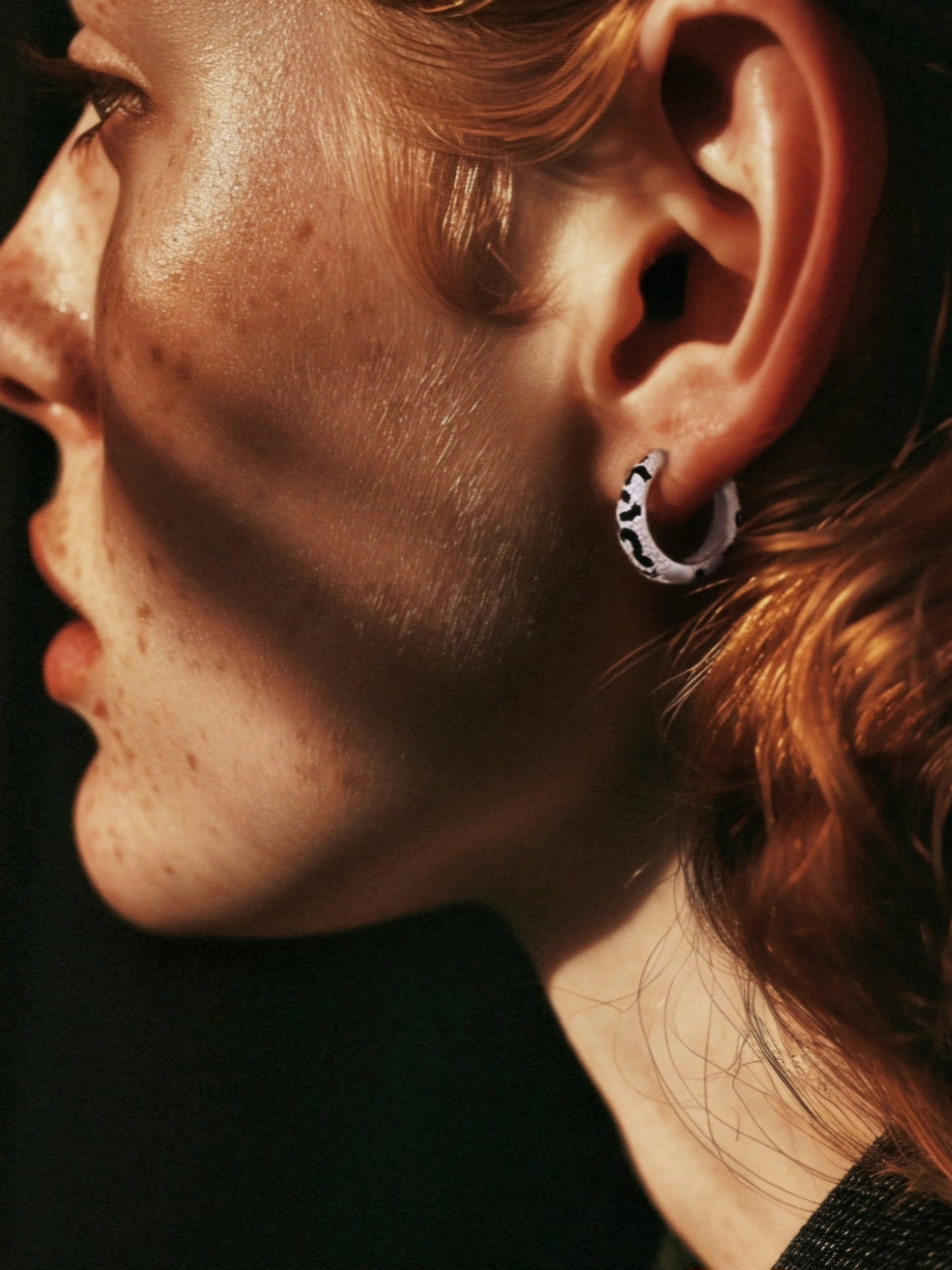 White Tiger Huggie Earrings