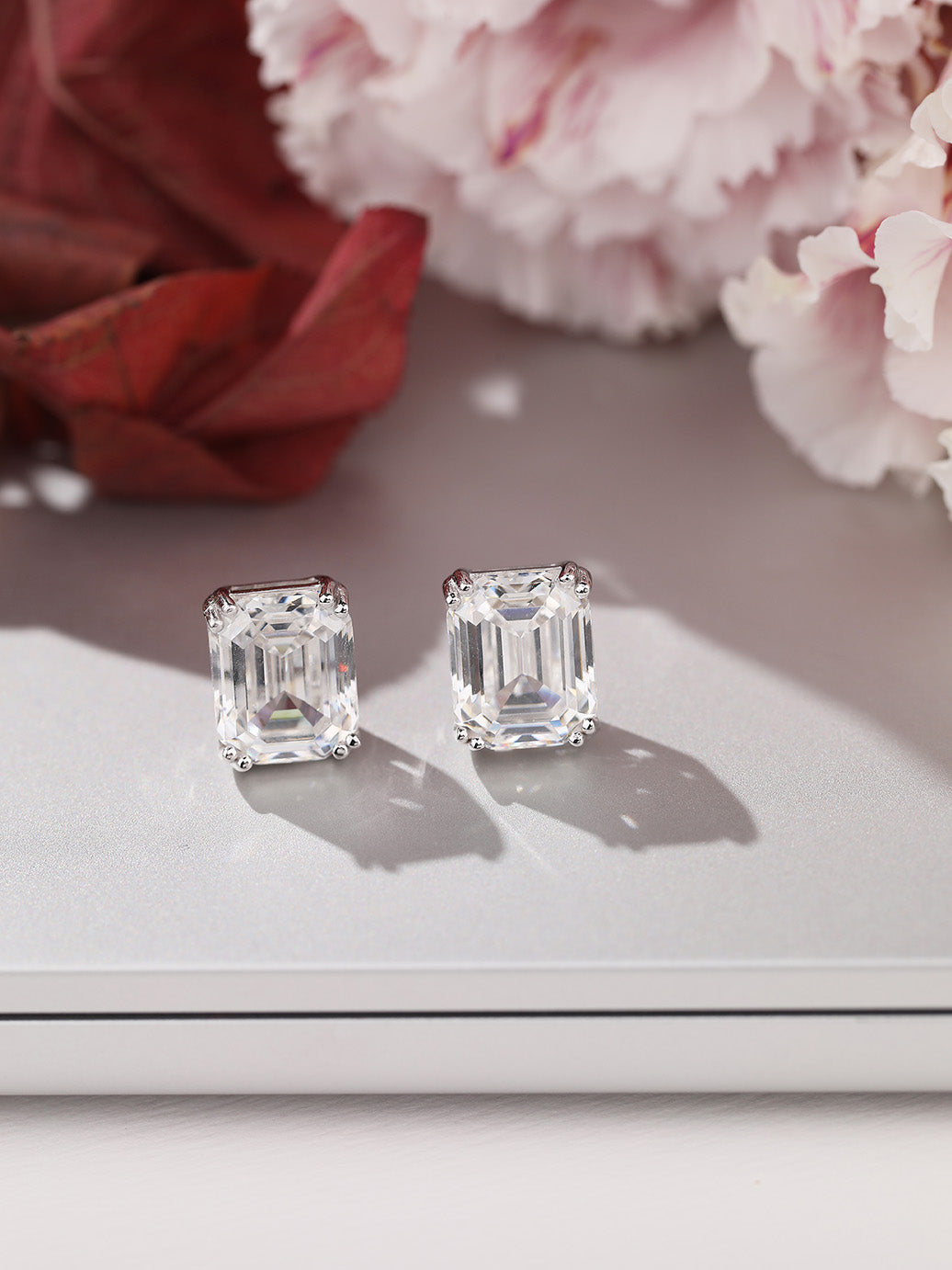 Sparkly CZ Emerald Cut Stud Earrings