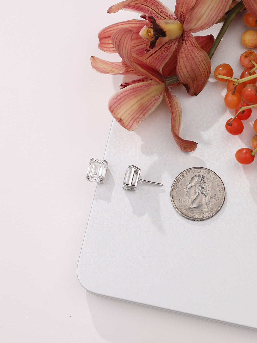 Sparkly CZ Emerald Cut Stud Earrings
