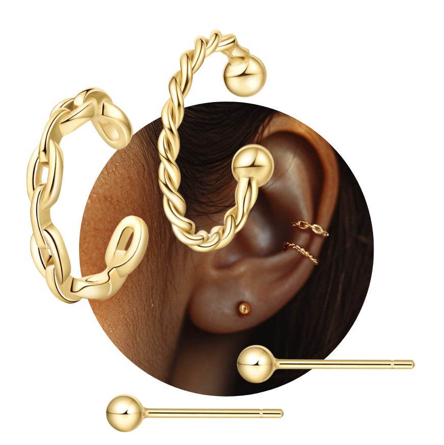 Ear Cuffs Gold Ball Studs Earring Set