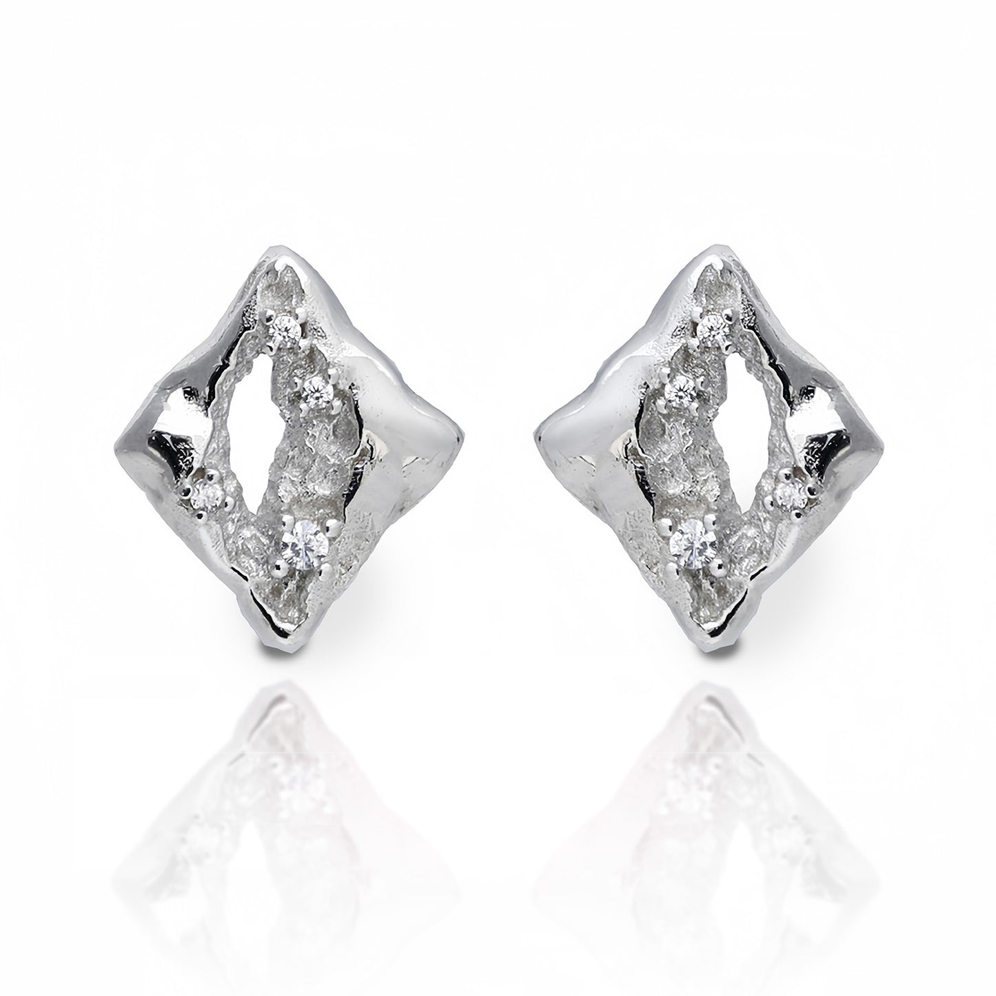 Geometric Silver Nugget Stud Earrings