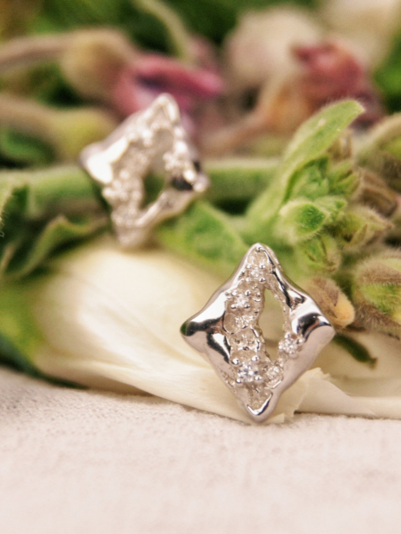 Geometric Silver Nugget Stud Earrings