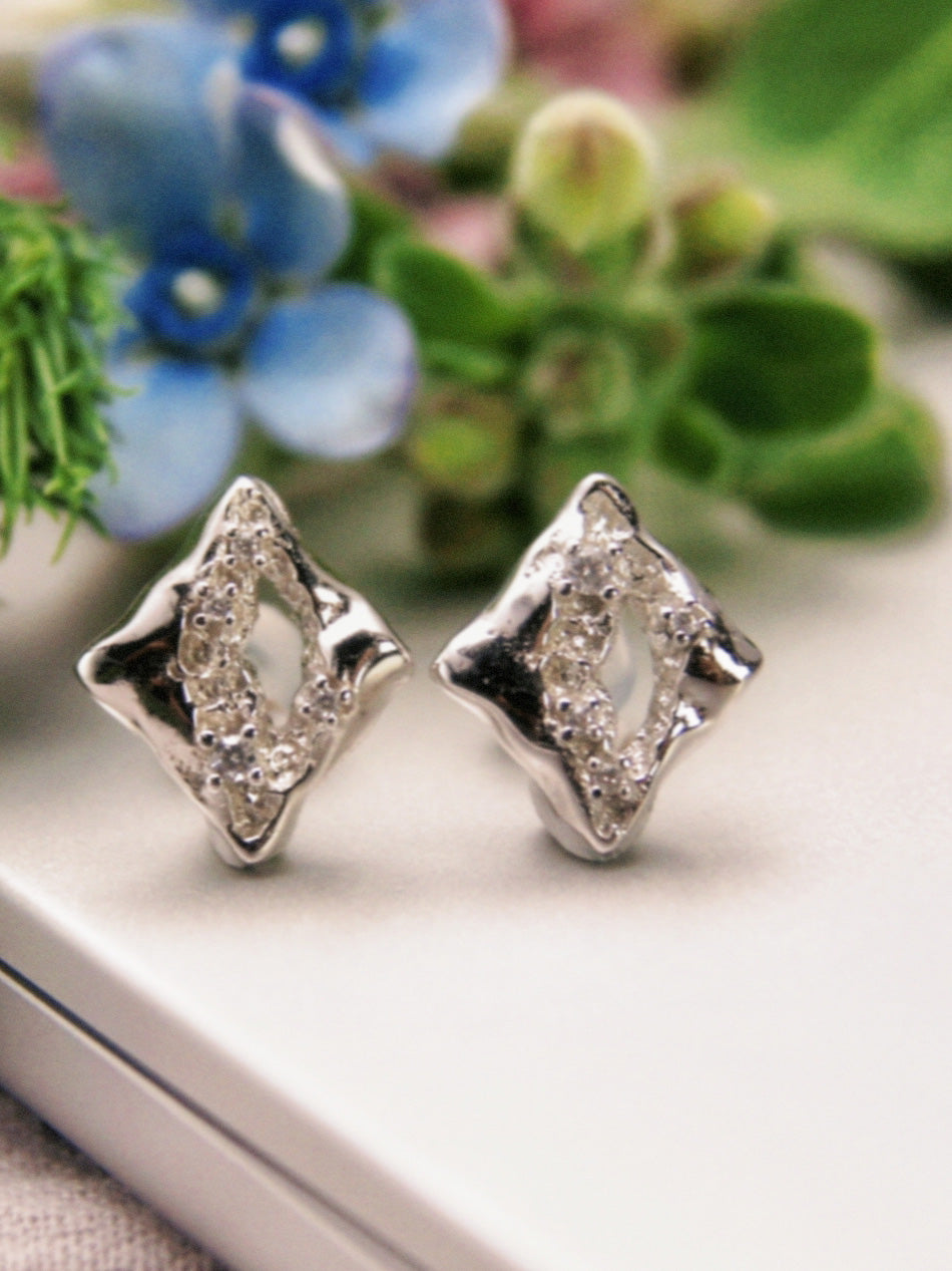 Geometric Silver Nugget Stud Earrings