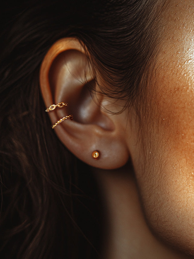 Ear Cuffs Gold Ball Studs Earring Set