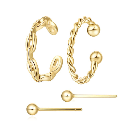 Ear Cuffs Gold Ball Studs Earring Set