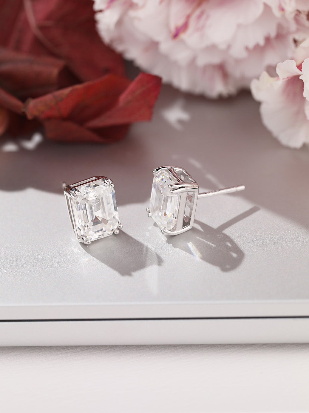 Sparkly CZ Emerald Cut Stud Earrings