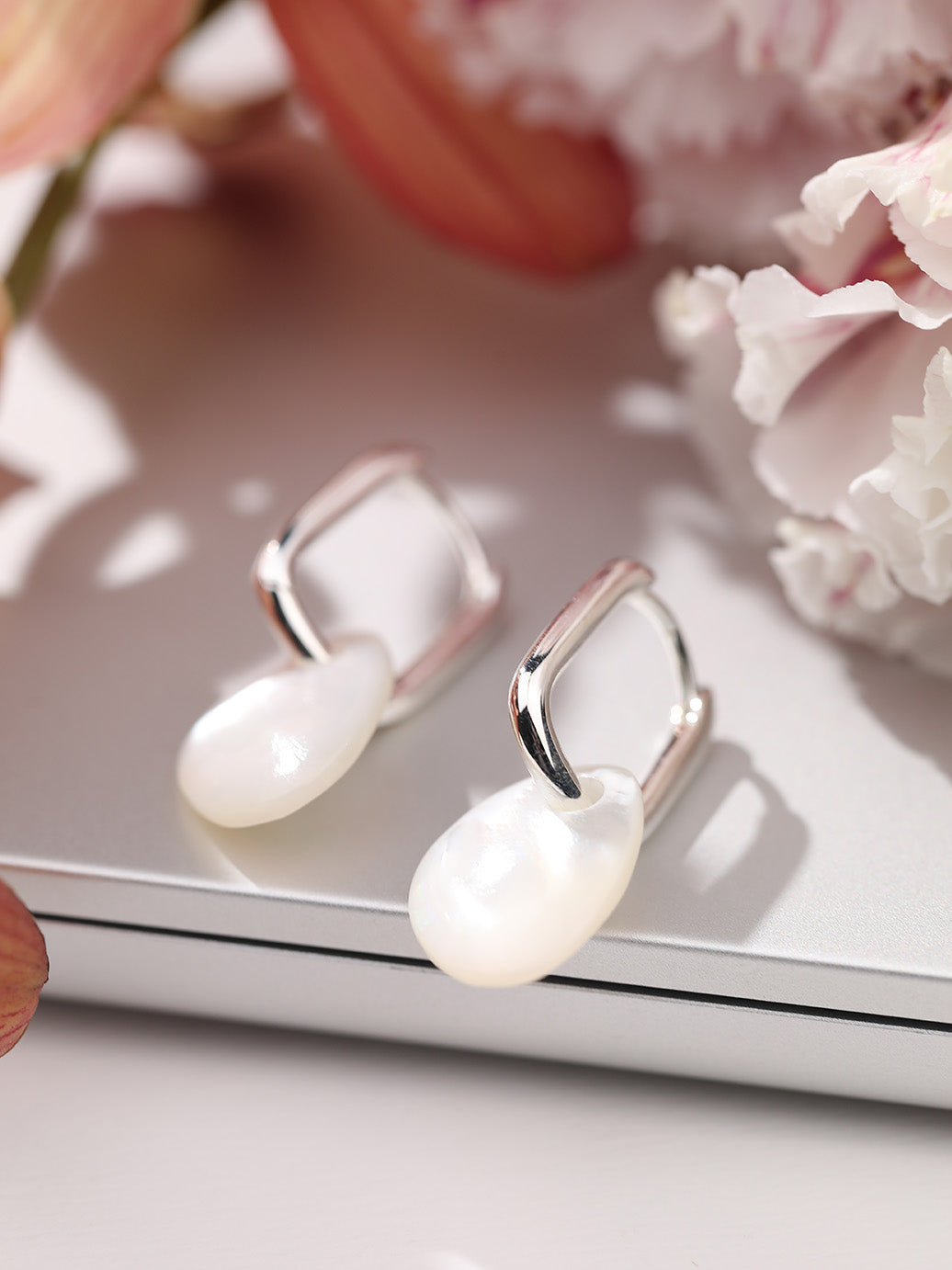 Mother of Pearl Drop Hoop Earrings