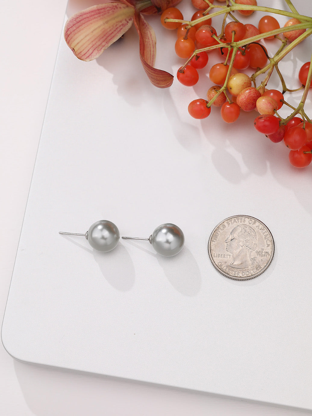 Silver Grey Large Pearl Stud - 12mm