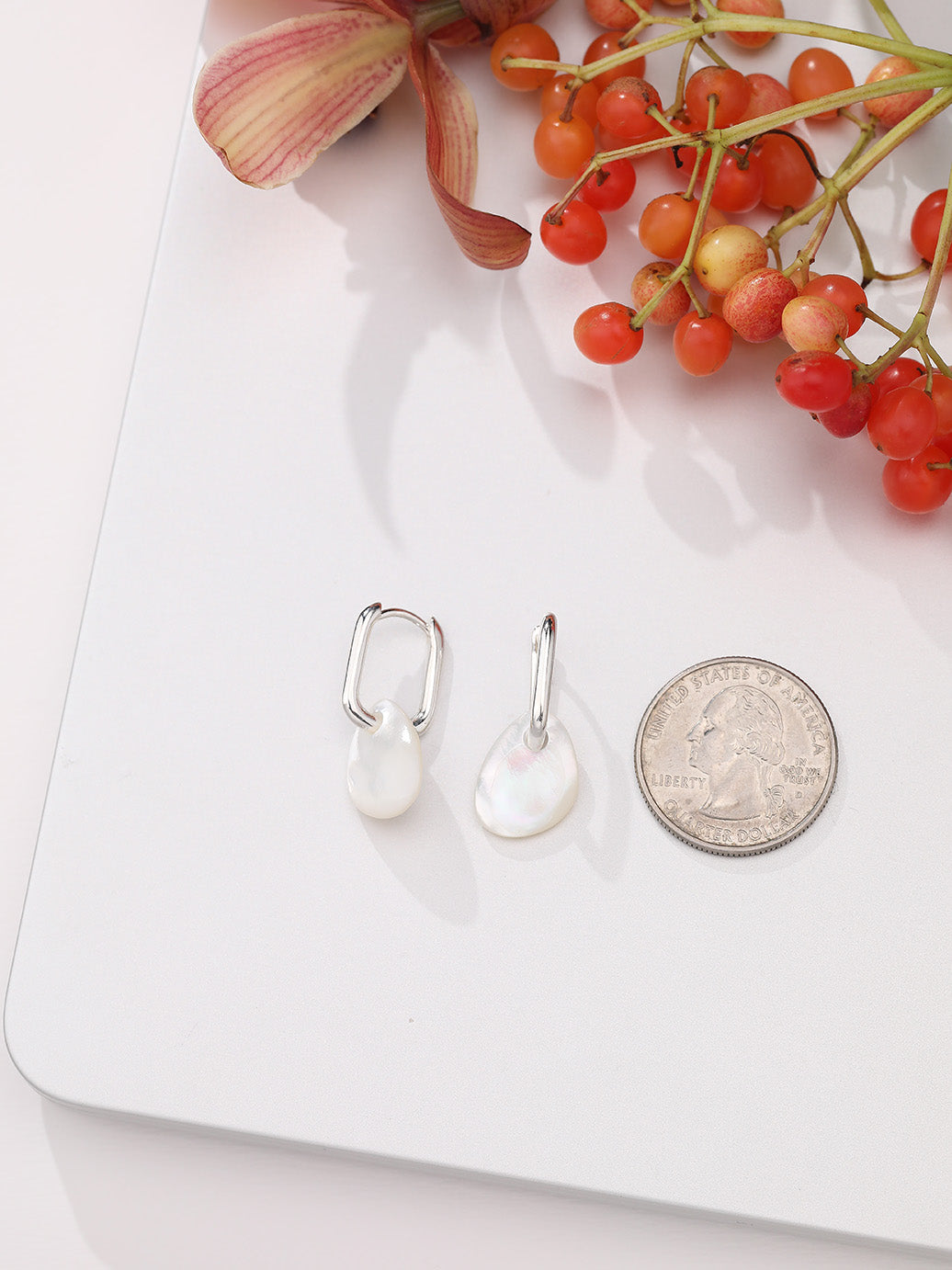 Mother of Pearl Drop Hoop Earrings