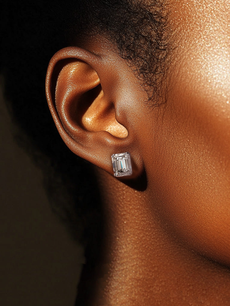 Sparkly CZ Emerald Cut Stud Earrings