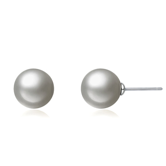 Silver Grey Large Pearl Stud - 12mm