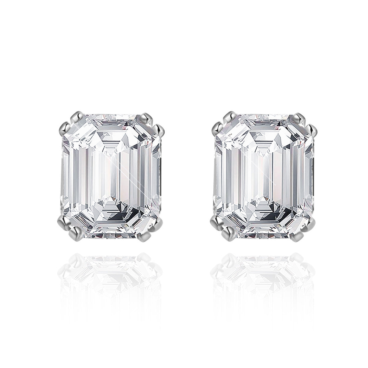 Sparkly CZ Emerald Cut Stud Earrings