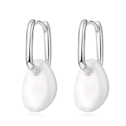 Mother of Pearl Drop Hoop Earrings