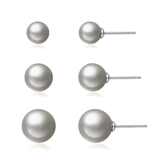 Silver Grey Large Pearl Stud Earring Set